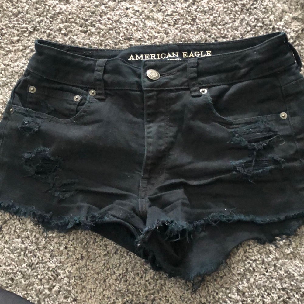 Black distressed jean shorts